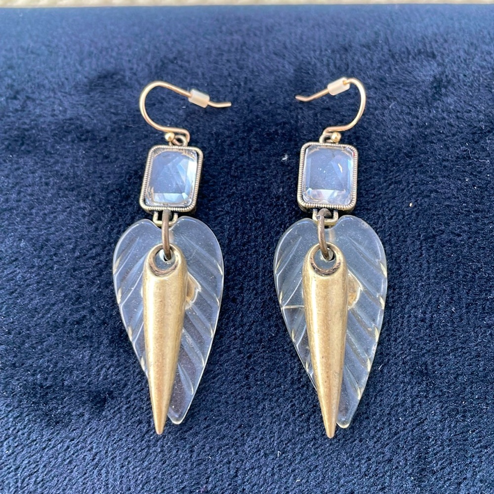 JCrew Lulu Frost leaf stone gold brass petal earrings